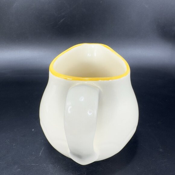 Vintage Franciscan Pottery Sugar Bowl And Creamer Set Ivory With Yellow Edges - Picture 12 of 15